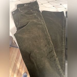 Women’s Gap bootcut corduroy’s. Color is “deep wood”. Dark green/brown color.